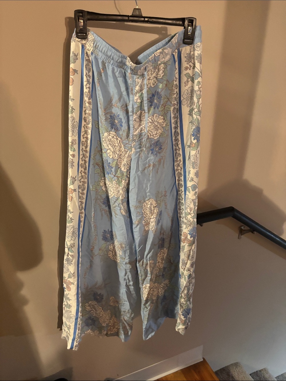 Light Blue Floral Wide-Leg Pants